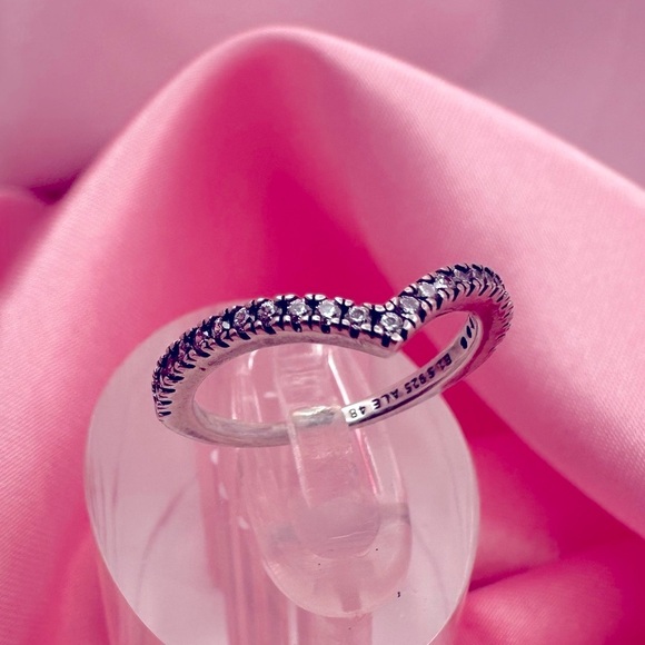 Pandora Sparkling Wishbone Ring – Sterling Silver CZ – Size 48 / US 4.5 - Picture 1 of 11